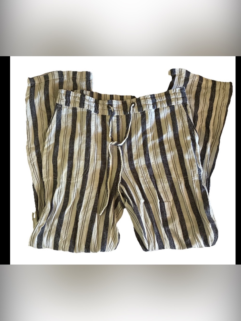 Per Se Women's Linen Blend Blue/white Striped Pants Sz M Loungewear Beach Travel